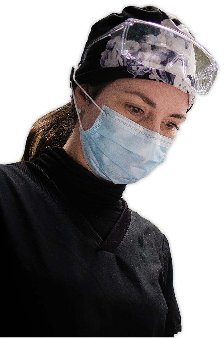 Close-up of a health professional waring a protection mask 